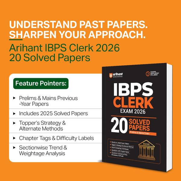 IBPS Clerk Exam 2026 | 20 Solved Papers for Prelims & Mains | Based on Latest Exam Pattern | Smart Strategy & Alternate Methods | Chapterwise Questions with Difficulty Levels