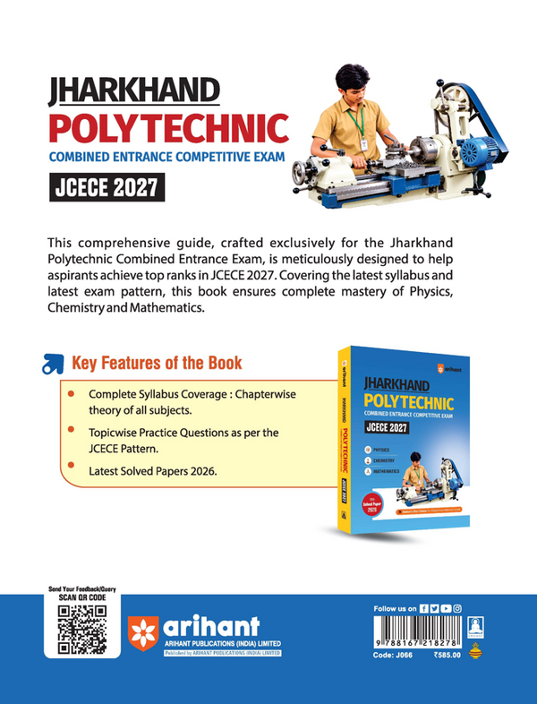 Jharkhand Polytechnic Entrance Exam (JCECE) 2027 | Complete Study Guide | Physics, Chemistry & Mathematics | Topicwise Practice Questions | Solved Paper 2026 with Detailed Solutions
