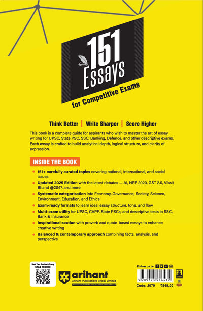 151 Essays for UPSC, State PSCs & Competitive Exams | Contemporary, Social, Political, Economic, Science & Technology Topics | Competitive Exams & Academic Writing | by S.C. Gupta