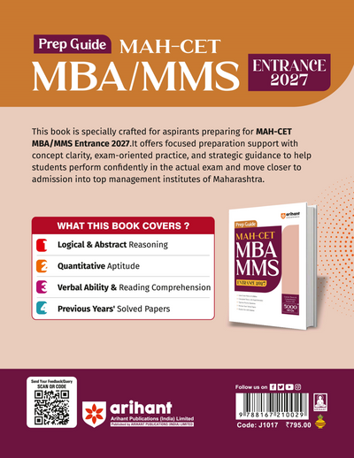 Prep Guide MAH MBA/MMS CET 2027 | Complete Guide as per Latest Exam Pattern & Syllabus | 5000+ MCQs, Conceptual Theory, Practice Questions, Solved Papers 2026 & Practice Sets with Solutions