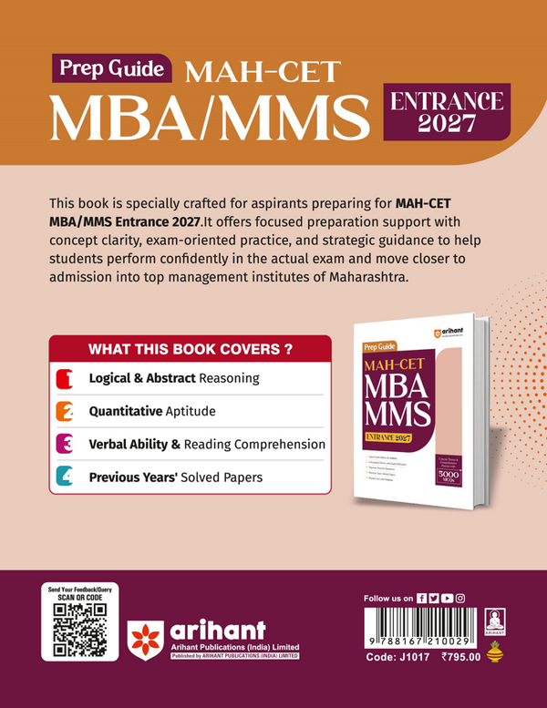Prep Guide MAH MBA/MMS CET 2027 | Complete Guide as per Latest Exam Pattern & Syllabus | 5000+ MCQs, Conceptual Theory, Practice Questions, Solved Papers 2026 & Practice Sets with Solutions