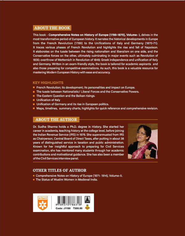 Complete Study Notes on History of Europe 1789–1870 Volume I | UPSC, State PCS & University Exams | By Dr Sudha Sharma