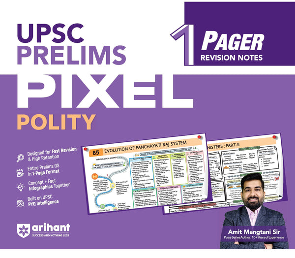 UPSC Prelims Polity | Pixel 1-Pager Revision Notes | Fast Revision, Entire Prelims GS in 1-Page Format, Concept & Fact Infographics with PYQ-Based Preparation 