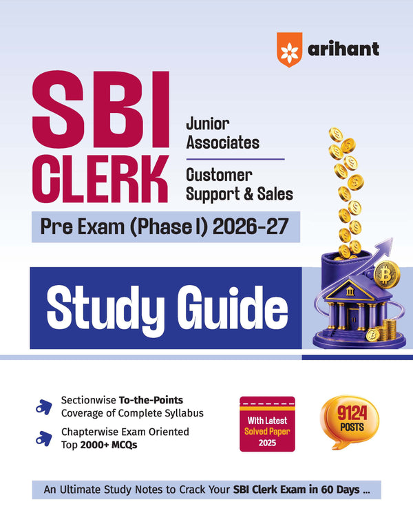 SBI Clerk Pre (Phase I) Exam 2026-27 Study Guide | Junior Associates, Customer Support & Sales | Complete Syllabus | Sectionwise To-the-Point Notes | 2000+ MCQs | Latest Solved Paper 2025