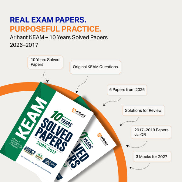 KEAM Engineering Entrance Exam 2027 | 10 Years Solved Papers (2026–2017) | 100% Original Questions with Detailed Solutions | 3 Mock Tests for 2027