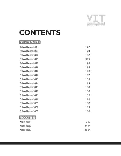 VIT (Vellore Institute of Technology)Engineering Entrance 17 years' Solved Papers (2024-2007)