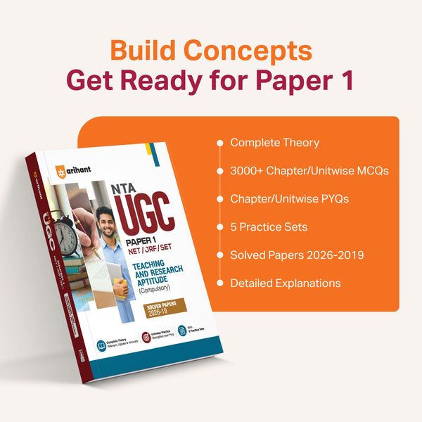 NTA UGC NET/JRF/SET Paper 1 Study Guide with Solved Papers 2026–2019 | Teaching & Research Aptitude | Complete Theory, Unitwise Practice Questions with PYQs, Detailed Solutions & 5 Practice Sets