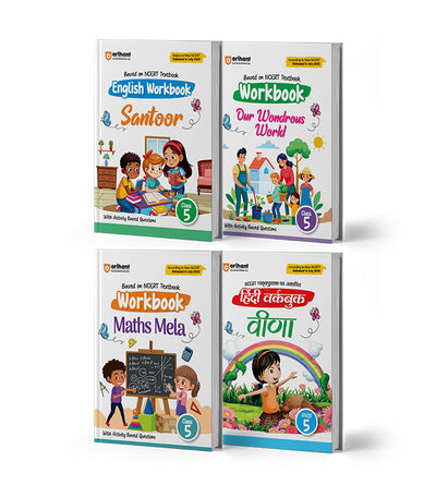 Combo of workbook Clas 5 | Veena Hindi, Santoor English, Maths Mela & Our Wondrous World | Based on New NCERT Released on April 2025