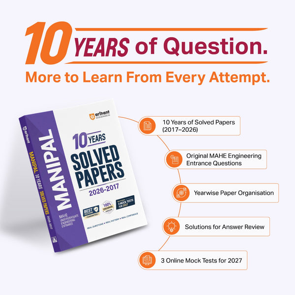 MANIPAL Engineering Entrance Exam 2027 | 10 Years Solved Papers (2026–2016) | 100% Original Questions with Detailed Solutions | 3 Mock Tests for 2027