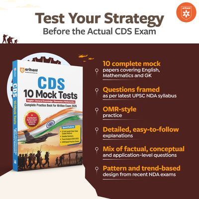 UPSC CDS 2026 – 10 Mock Tests | Complete Practice Book for English, General Knowledge & Elementary Mathematics | Latest Pattern, Detailed Solutions, Trend Analysis (2025–2022) & OMR Sheets