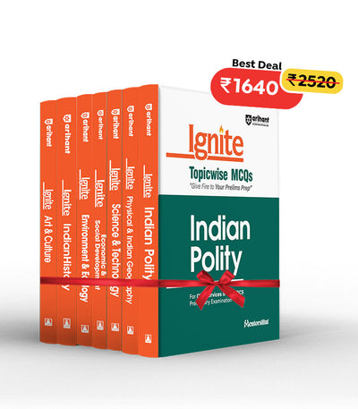 Combo of IGNITE Topicwise MCQs (Art & Culture, Economics, Environment & Ecology, Indian History, Indian Geography, & Science Technology | English Medium