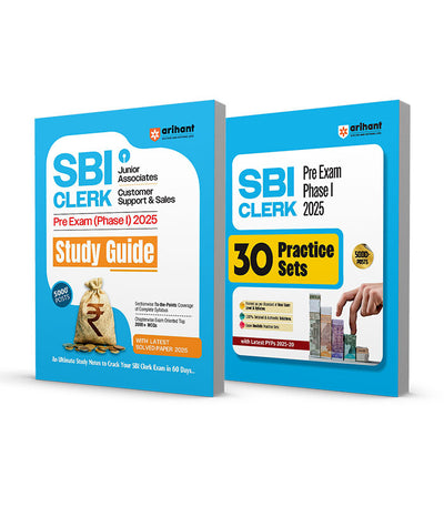 Combo of SBI Clerk Pre Exam (Phase I) 2025 | Study Guide & 30 Practices Set | English Medium