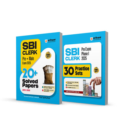 Combo of SBI Clerk Pre Exam (Phase I) 2025 | 30 Practices Set & SBI Clerk Pre + Main Exam 2025 | 20+Solved Papers | English Medium