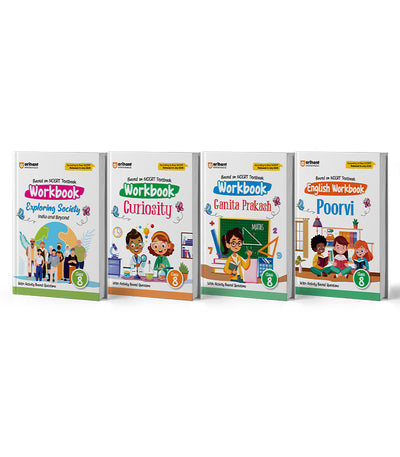 Combo of workbook class 8 | English, Curiosity, Ganita Prakash & Exploring Society | Based on New NCERT Released on April 2025