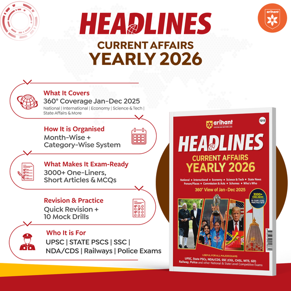 Headlines Current Affairs Yearly (Varshiki) 2026 | 360° Review of Jan–Dec 2025 | 3000+ One-Liners & 10 Current Practice Sets | National, International, Economy, Science & Tech | UPSC, State PSC, SSC, NDA/CDS Exams | Hindi Language