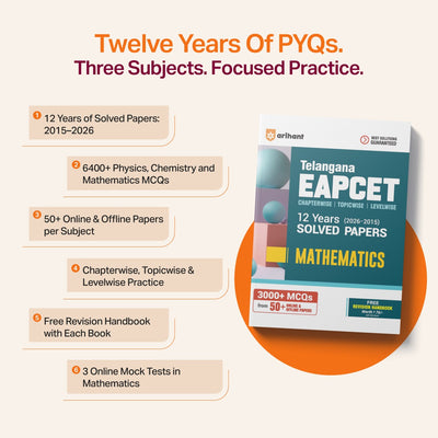 Telangana EAPCET Mathematics 2027 | 12 Years Solved Papers 2026–2015 | 3000+ Chapterwise, Topicwise & Levelwise Questions | 50+ Online & Offline Papers | Detailed Explanations of Every Question | Free Revision Handbook